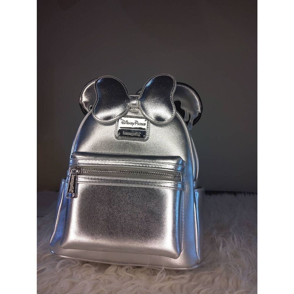 Loungefly Disney 100 Platinum Drip Minnie Mouse Backpack Purse Silver NWT